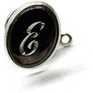 "E" Initial Etched Oval Silver-Tone Tie Tack Tux Shirt Dress Suit Vintage Pin